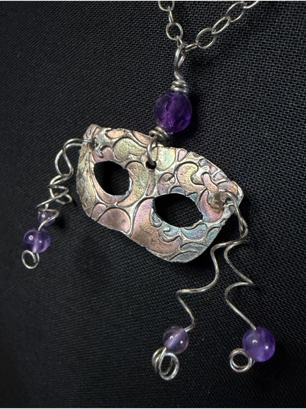 Copper Amethyst Sterling Silver Mardi Gras Masquerade Artisan Necklace